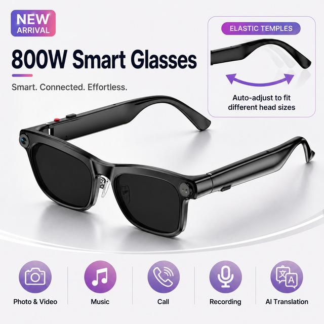 New  AI Smart Glasses With Photo & Video Shooting, AI Assistant And Real-Time Translation, Fits Various Head Sizes