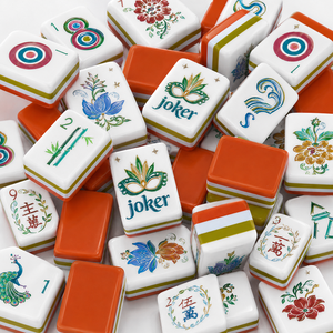 Ensemble de <span class=keywords><strong>Mahjong</strong></span> de Luxe Personnalisé en Acrylique avec Tuiles Orange pour Cadeaux de Casino, Achat en Gros, ODM, OEM - Product Image 1