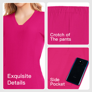 Women <b>Scrub</b> Suit Set Long Sleeve V Neck Knitted Moisture Wicking Hospital Uniforms Split Set For Medical Work Winter Wear - Product Image 4