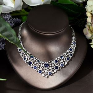 HIBRIDE, nuevos conjuntos de joyería nupcial para boda, Zirconia cúbica, diseño increíble, falda de loto de princesa, 2 uds., collar grande, conjunto de pendientes, - Product Image 4