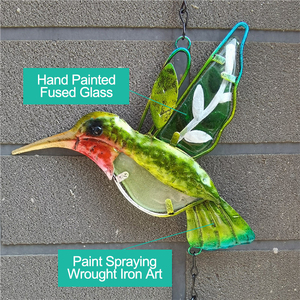 Campanas de Viento de Vidrio Fundido Kingfisher con Arte de Hierro Forjado, Campana de Viento de Metal con Colibrí y Campanilla, Venta Directa de Fábrica - Product Image 2