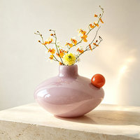 Vase en verre rond de style pastel avec accent de boule orange, vase décoratif pour fleurs, décoration d'intérieur, centre de table, étagère de salon