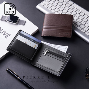 Portefeuille fin à double pli Pierre Loues, 4 pouces, protection RFID, portefeuille pour homme d'affaires, couleur unie, brun clair - Product Image 2