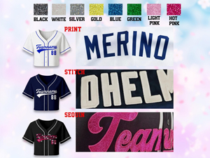 Maillot de baseball personnalisé pour femme avec paillettes et sequins, brodé, scintillant, court, pour soirée - Product Image 4