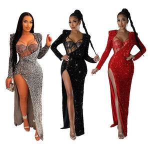 2024 HO gaun pesta Prom payet berkilau dan Bodysuit musim gugur setelan <span class=keywords><strong>2</strong></span> potong Gaun wanita. - Product Image 1