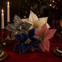 Guirlande de Noël en polyester, fleurs artificielles de Poinsettia, décoration de Noël, tailles personnalisées, montage mural, usage commercial intérieur