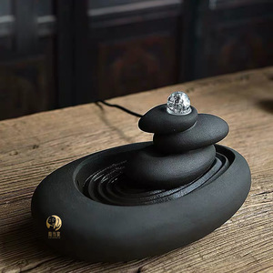 Fuente de cerámica Zen con paisaje seco, redonda, decorativa, para la decoración del hogar y la sala de estar. - Product Image 3