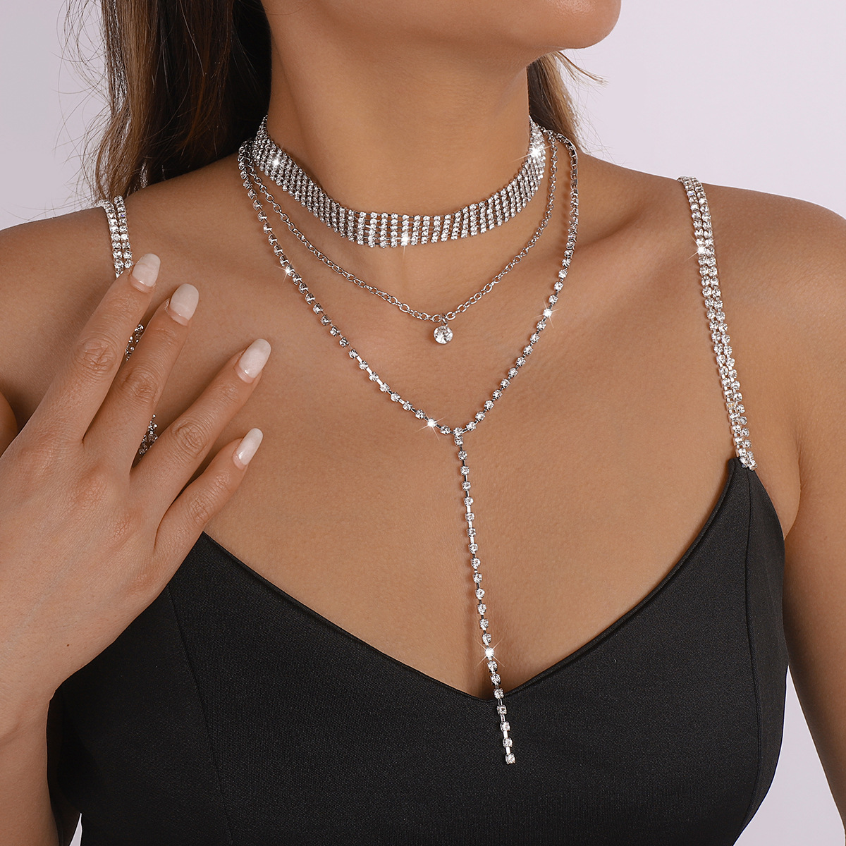 Multi Layer Crystal Diamond Choker Necklace for Women