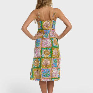 Robe de plage ample et légère à imprimé plage, à ourlet fendu, en coton 100% de luxe, robe midi - Product Image 5