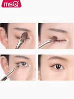Ensemble de 3 pinceaux de maquillage professionnels MSQ Fasional, manche en bois, poils de cheval, format voyage, pinceau éventail et pinceau à sourcils plat