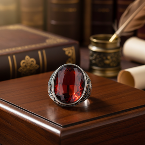 Garnet Stone Oval Shape <b>Men</b> <b>Ring</b> Jewelry Man Jewellery Wholesale Handcrafted Authentic 925 Sterling <b>Silver</b> <b>Men</b> <b>Ring</b> - Product Image 3