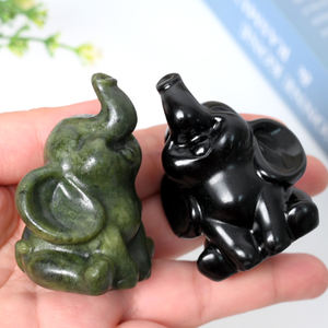 6cm <span class=keywords><strong>Natural</strong></span> Crystal <span class=keywords><strong>Stone</strong></span> Esculpido Elefante Estatuetas Artesanato Interior decorativa Gemstone Elefante Estátua - Product Image 1