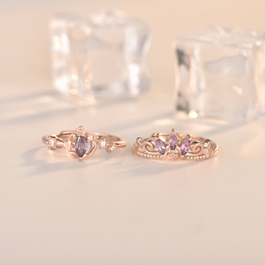 ML93+JL07 Fairy Tale <strong>Cartoon</strong> 925 Sterling Silver Rose Gold Plated Pave Purple Zircon <strong>Ring</strong> and Necklace Jewelry Set - Product Image 3