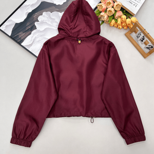 Chaqueta cortavientos con capucha para mujer, cintura con cordón, bolsillos con cremallera, ropa exterior informal - Product Image 2