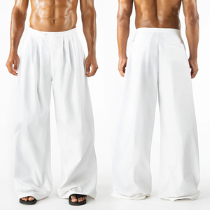 <span class=keywords><strong>Pantalon</strong></span> homme Hudao blanc minimaliste, coupe ajustée, plis avant personnalisés, coupe ample, uni, confortable, doux, décontracté - Product Image 6