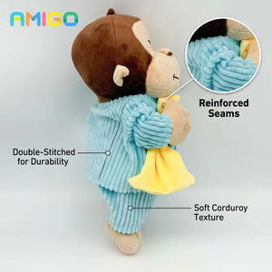 Set Selimut Bayi Boneka Monyet Plush dengan Pinggiran Satin, Mainan Peluk Lembut untuk Bayi dan Dewasa - Product Image 2