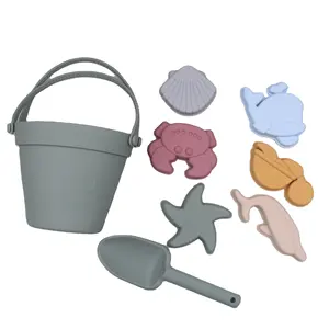 Großhandel silikon kostenloser sand-Großhandel tragbare BPA Free Silikon Eimer Strand Sand Spielzeug Seaside Kids Baby Sommer Strand Spielzeug Set