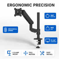 Support de bureau réglable en hauteur à ressort mécanique pour un seul moniteur, compatible avec les écrans de 17 à 32 pouces, VESA 75x75 100x100