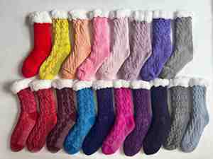Calcetines Térmicos Dobles de Acrílico Estilo <span class=keywords><strong>Ugg</strong></span> OEM, Color Sólido, Borde de Lana de Cordero, Silicona Antideslizante, Calcetines de Invierno para Interiores - Product Image 6