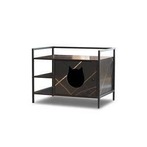 Recipiente Oculto para Arena de Gatos, Rectangular Negro Antiguo, 65 L, Aleación Metálica, Accesorio de Limpieza para Mascotas - Product Image 1