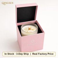 Boîte cadeau rose douce au toucher avec couvercle et base en papier rigide personnalisé estampé à chaud argenté, emballage pour bougie à mèche en bois sur mesure