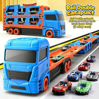 Piste de course pliable à double niveau avec rail de rangement déformable et voitures miniatures en alliage moulé sous pression pour enfants