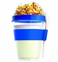 Gobelet en plastique isotherme personnalisé avec logo pour enfants, pour petit-déjeuner, salade, yaourt, 12 oz, avec cuillère et couvercle