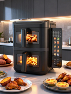 Nuova <span class=keywords><strong>Friggitrice</strong></span> ad Aria Economica con Apertura Laterale, 2800W, 10L, <span class=keywords><strong>Friggitrice</strong></span> Intelligente a Doppio Scomparto con Finestra Visiva - Product Image 6