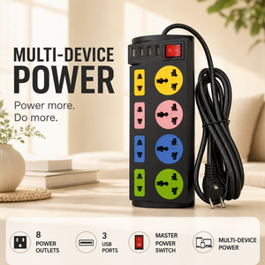 Masaüstü Endüstriyel Bakır Güç Uzatma Prizi 10A 8'li Evrensel Priz Paneli, Ofis Kullanımı için <span class=keywords><strong>3</strong></span> USB Girişli - Product Image 1