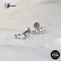 Labret pour enfant en titane G23 ASTM F136, avec grappe de 3 pierres CZ graduées, fileté intérieurement, plaqué or 18 carats, pour cartilage d'oreille