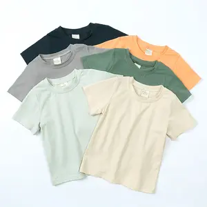 Chemises à manches courtes unisexes, couleurs unies, en coton, pour bébés filles et garçons, t-shirts unis de base unis personnalisés