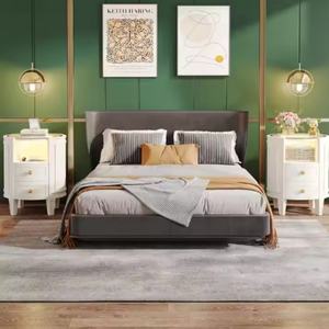 Oval Nightstand 2-<b>drawer</b> Led Nightstand <b>With</b> Glass Tabletop Modern White Nightstand Round Night Stand <b>Side</b> <b>Table</b> for Bedroom - Product Image 5