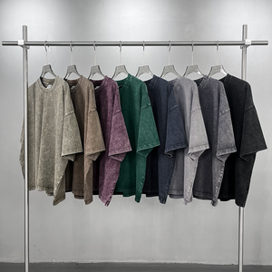 Camiseta de algodón retro de alta calidad de 275 g/m² con lavado ácido, corte cropped y ajuste holgado, estilo vintage, con logo personalizado, de tela gruesa para hombre. - Product Image 1