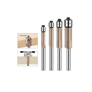 Vástago de <span class=keywords><strong>1</strong></span>/4 pulgadas y 6mm, 3 flautas, broca de ajuste al ras Z3, 2 rodamientos adjuntos superiores, hoja de carburo YG6, broca de enrutador recto, herramienta de carpintería - Product Image 1