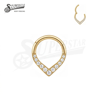 SUPERSTAR Anneau segmenté articulé en Titane ASTM F136, avec Zircone cubique (CZ) pavée et motif goutte d'eau, pour piercing de septum, nez et oreille