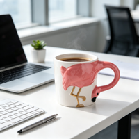 Mug en céramique flamant rose sculpté en 3D, peint à la main, tasse à café ou à thé, cadeau tropical original pour la décoration de la maison ou du bureau