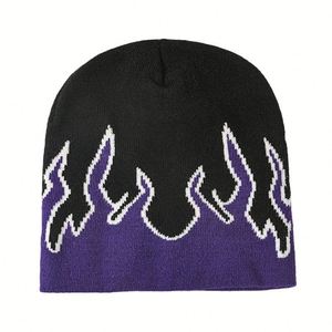 Chapeau en tricot flamme pour homme, chapeau de rue hip-hop, chapeau chaud en jacquard pour l'extérieur, chapeau contre le froid - Product Image 3