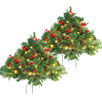 Simulasi Pohon Natal Modern Berkualitas Tinggi dengan Hiasan Bunga Kerucut Pinus, Alas Jarum Pinus LED, Pohon Cemara Mini untuk Dekorasi Meja, Luar Ruangan, dan Halaman