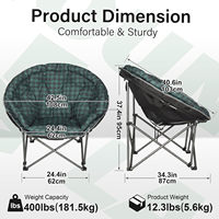 Chaise de camping ronde pliable XXL surdimensionnée, super confortable, rembourrée, chaises de camping Moon, chaises de jardin robustes pour adultes