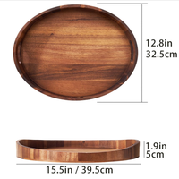 Plateau de service ovale en bois avec poignées découpées, grand plateau décoratif pour le petit-déjeuner, plateau en bois pour table basse, cuisine, spa