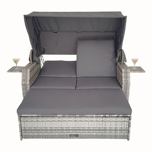 Loisirs plein air rotin <span class=keywords><strong>Double</strong></span> <span class=keywords><strong>lit</strong></span> solaire rotin Chaise salon <span class=keywords><strong>jardin</strong></span> piscine auvent <span class=keywords><strong>lit</strong></span> canapé-<span class=keywords><strong>lit</strong></span> avec tabouret banc - Product Image 6