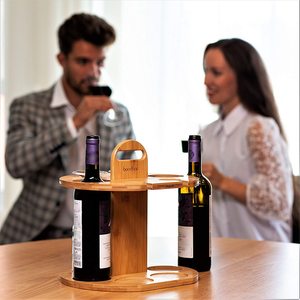 Estante de Vino de Madera, Juego de Almacenamiento de Vino con Capacidad para 2 Botellas y 4 Copas, Soporte Ligero y Portátil para Botellas de Vino y Colgador de Copas - Product Image 5