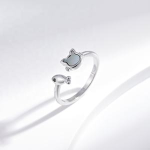 factory price plata s925 silver pearl shell adjustable ring gemstone small luxury moon <b>cat</b> Round gold plated women fashion rings - Product Image 2