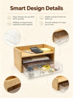 Boîte de rangement pour maquillage en bambou avec tiroirs en acrylique à compartiments, organiseur cosmétique à 2 niveaux pour vanité, rangement pour rouges à lèvres, pinceaux, soins de la peau, commode et bureau