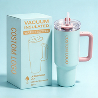 Mug de voyage isotherme à double paroi en acier inoxydable de 40 oz avec logo personnalisé, couvercle anti-fuite, grande capacité, garde au froid 24 heures, avec poignée