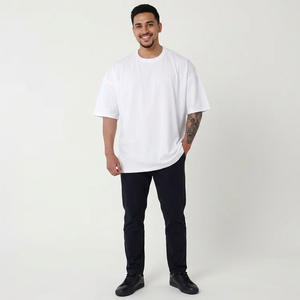 เสื้อยืดแขนสั้นทรงปกติสำหรับผู้ชาย รุ่นคัสตอม เฮฟวี่เวท ผ้าซักแล้ว ระบายอากาศได้ดี หรูหรา ทรงไหล่ตก คอกลม ไซส์พลัส คุณภาพสูง - Product Image 1