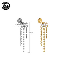 Piercing de mode en alliage de titane F136 G23 avec zircon marquise exquis et pampille à chaîne, barre plate à filetage interne pour l'oreille ou la lèvre