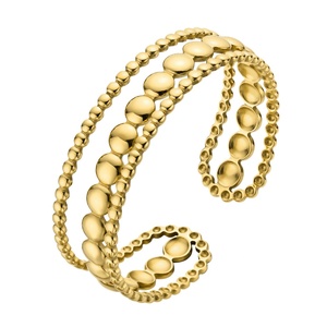 Conjunto de Pulseras de Acero Inoxidable Chapado en Oro de Estilo Clásico, con Cuentas Geométricas, Ajustables, para Aniversario - Product Image 1