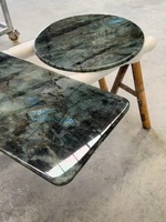 Dalles de pierre de granit bleu de Madagascar, labradorite lémurienne, irisées bleuâtres, décoration intérieure de luxe, dessus de table, carrelage