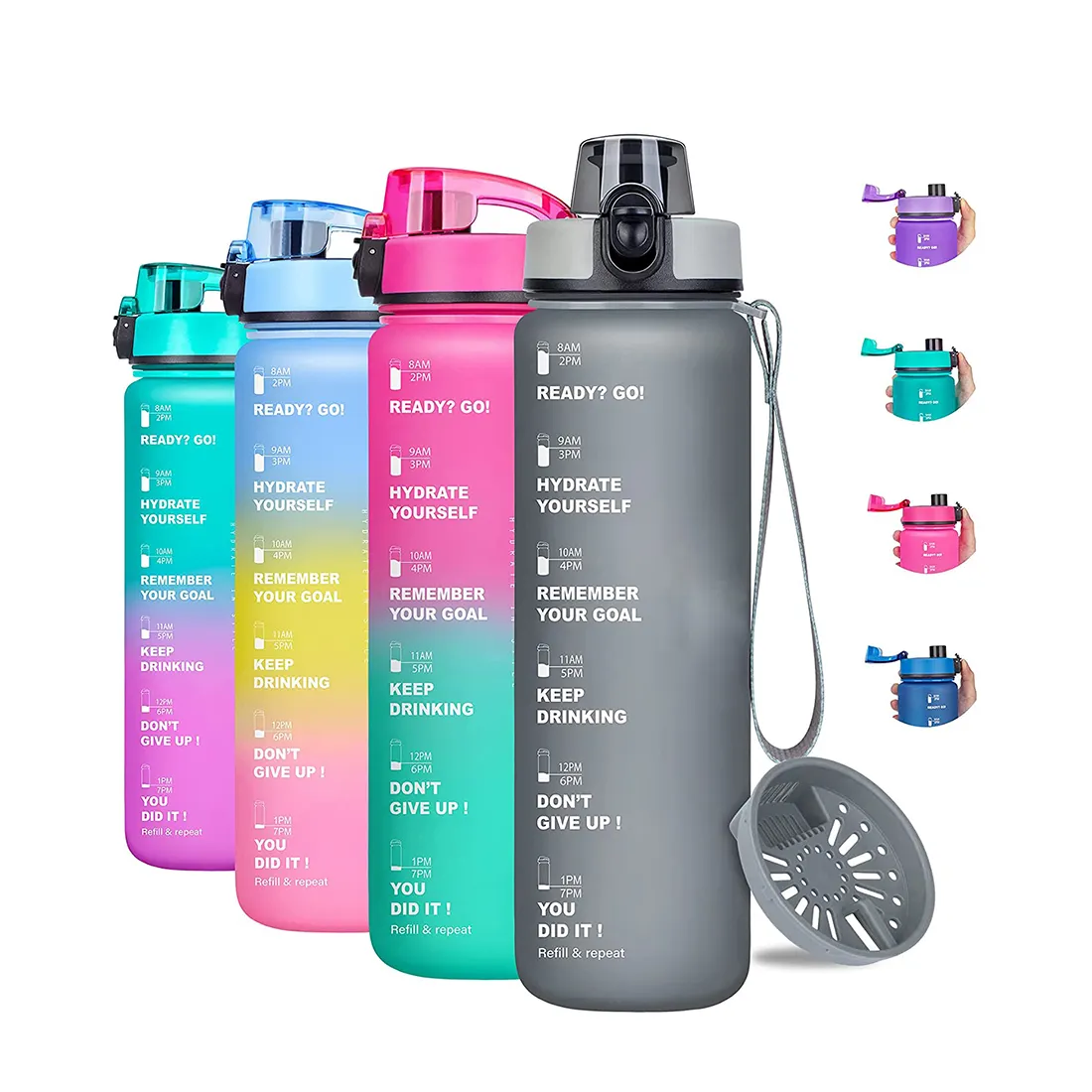 BPA Free Tritan Plastic 32oz Motivational Fitness Sports Water Bottle With Time Marker Leakproof Flip Top
